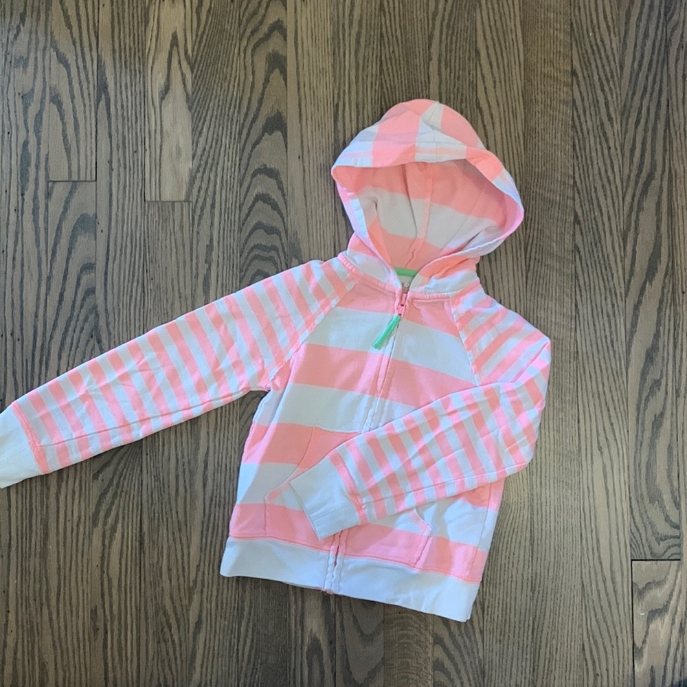 Arizona Zip Up Hoodie Sweatshirt Pink White Stripes Girls Size 6